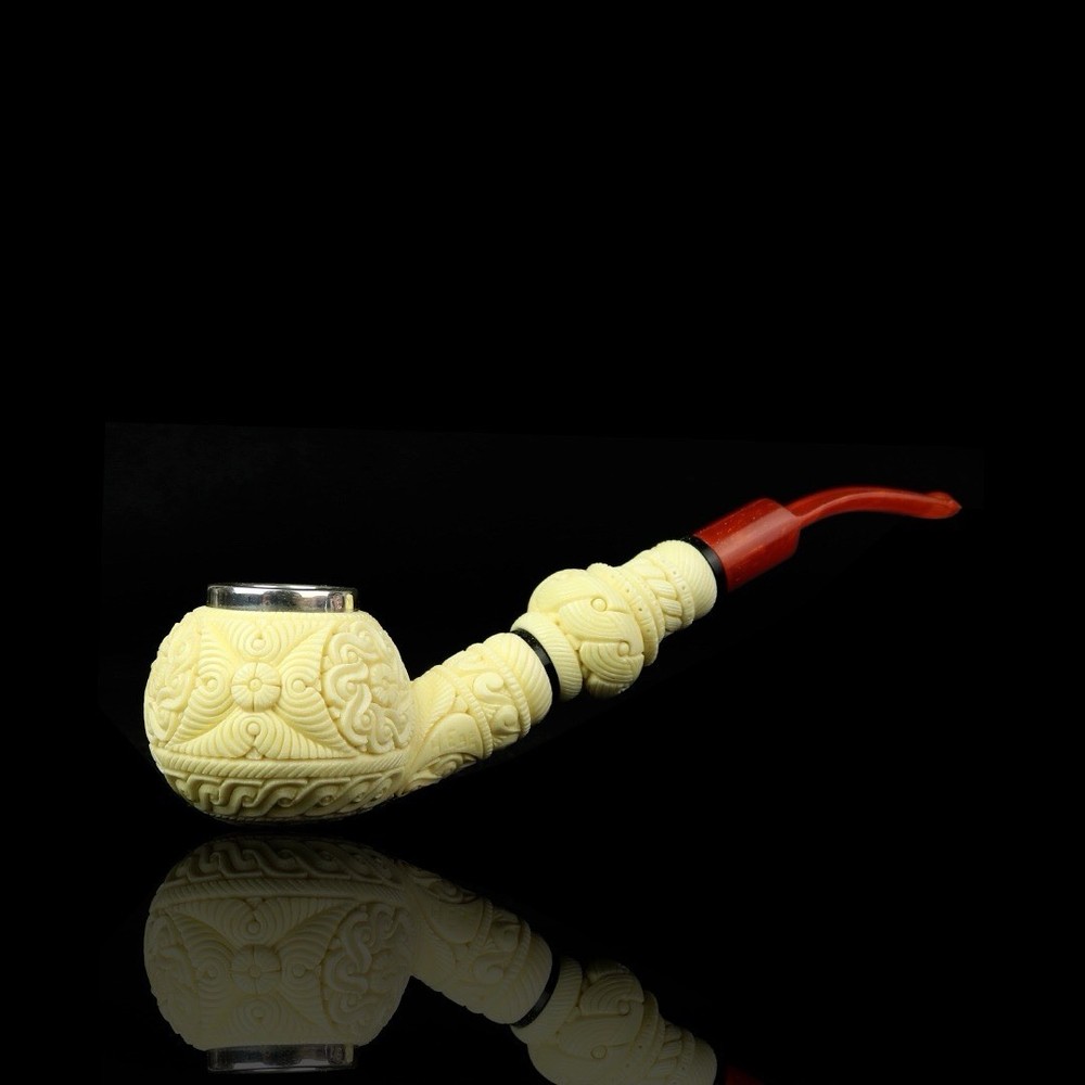 Ornate Squashed Smooth Tomato Pipe New block Meerschaum Handmade W Case#101