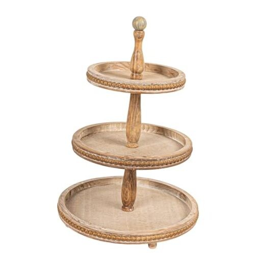 Round Decorative Wood Tray Natural 3-Tier