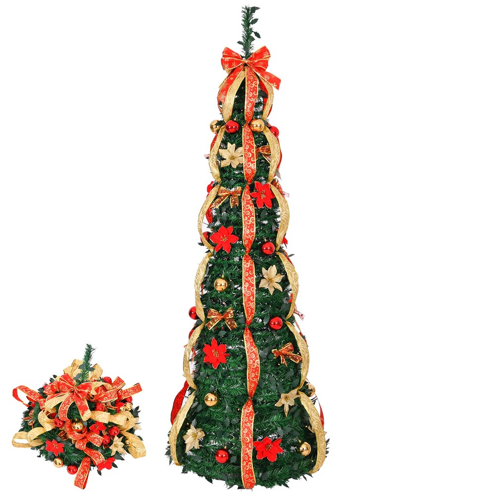 6 FT Fully Decorated Pre-lit Christmas Tree, Pop Up Artificial Xmas Tree