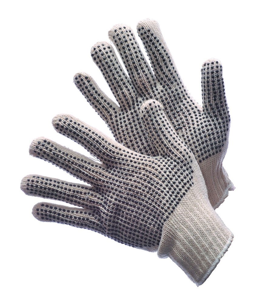12 PAIRS STANDARD STRING KNIT PVC DOT BOTH SIDES WORK GLOVE - SIZE: LARGE