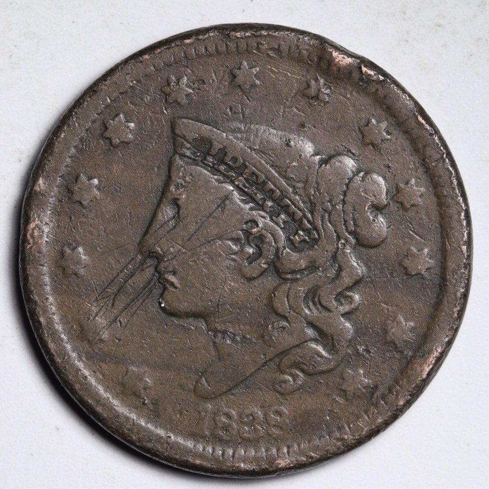 1838 Coronet Head Large Cent E195 AB