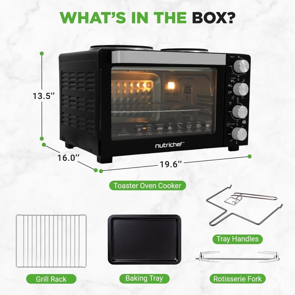 Versatile 1500 Watt Kitchen Oven with 7 Cooking Functions - Easy Clean Features
