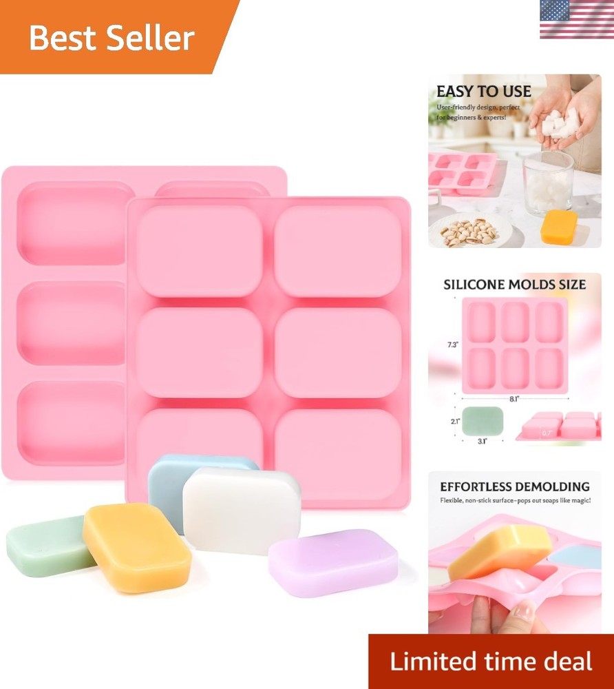 Versatile 6 Cavity Rounded Rectangle Silicone Molds for Soap & Crafts - 2 Pack