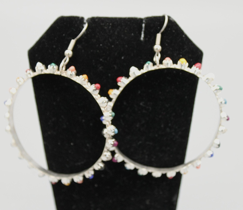 Sterling Silver Multi-Stone Hoop  Earrings