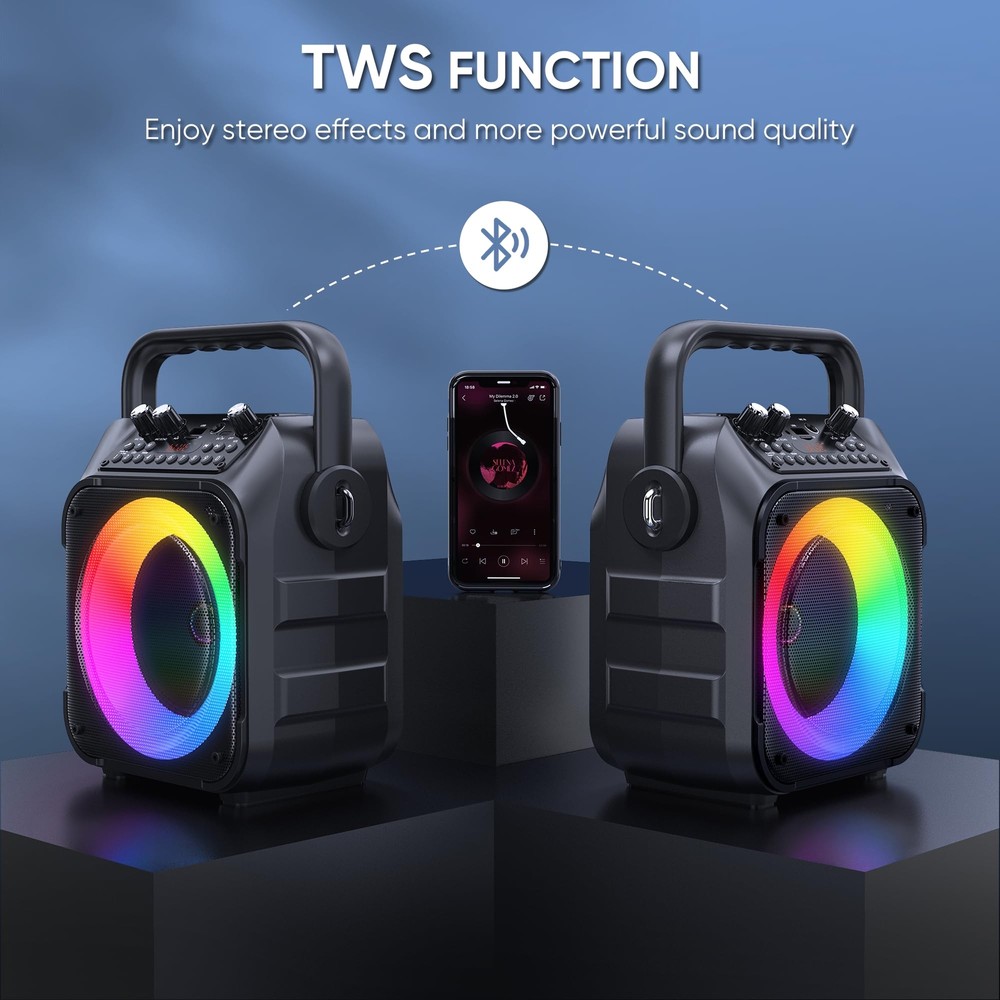 Portable Karaoke Machine - Bluetooth Speaker with Lights & Wireless Mics