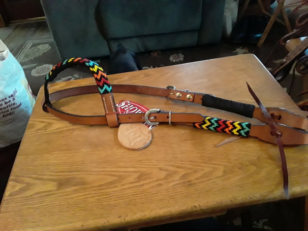 New Western headstall beaded rainbow shaped ear