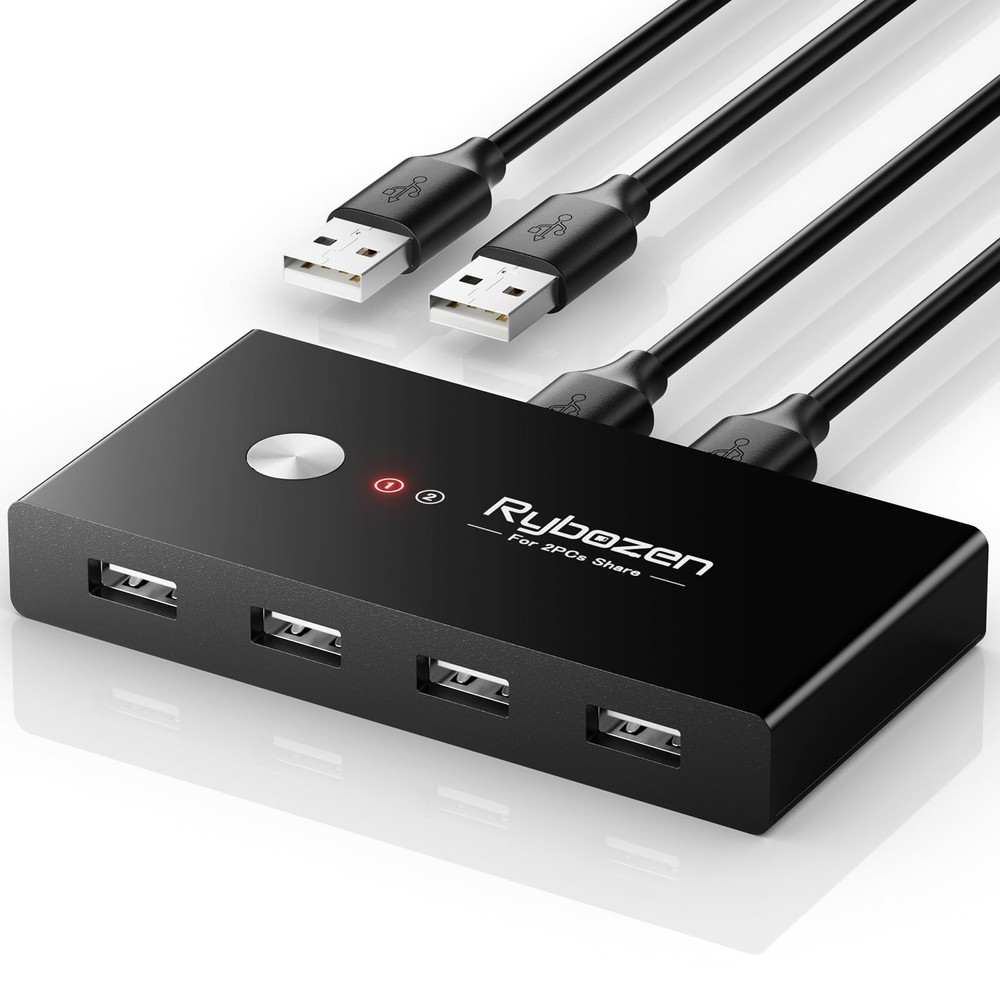 USB Switcher 2 Computers, Switch 2 PC Sharing 4 Devices, 2 in 4 Black