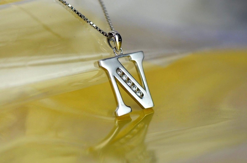 925 Sterling Silver Initial Letter CZ Pendant
