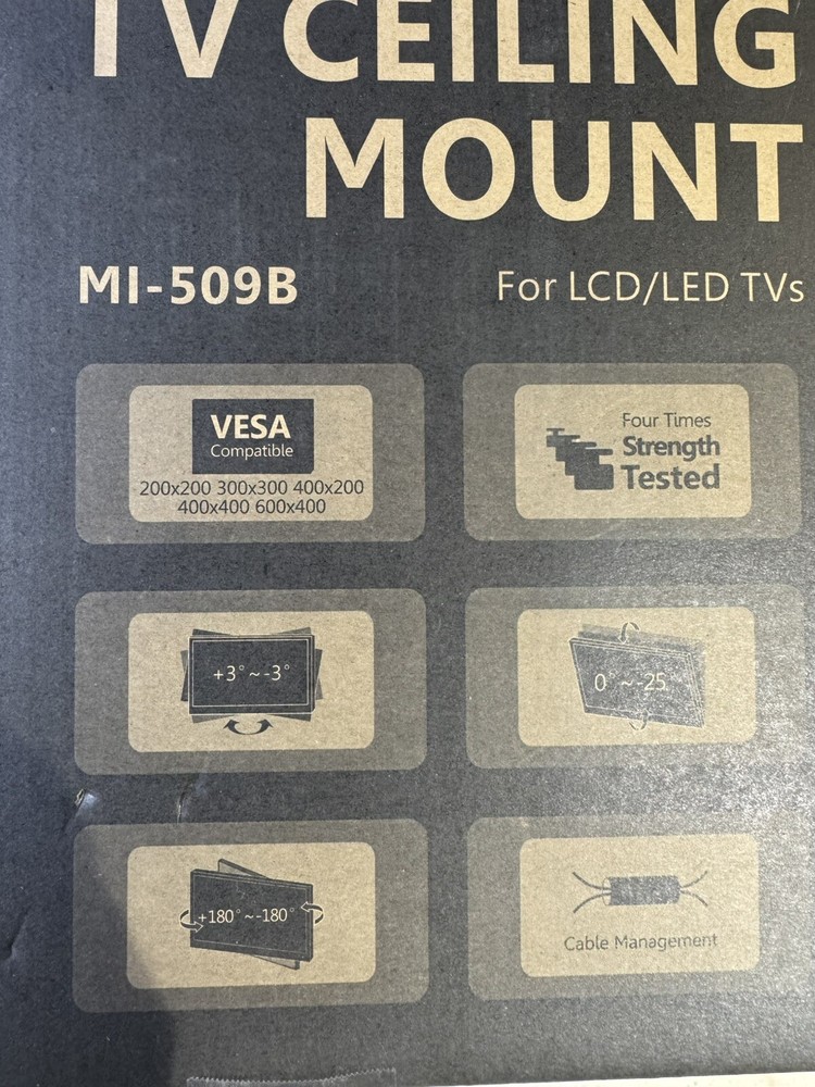 Mount-It! TV Ceiling Mount Bracket, Tilts and Swivels, Black (MI-509B)