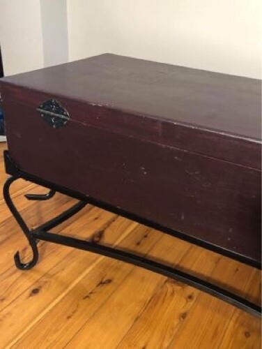 Chest/Vintage coffee table with wrought iron base