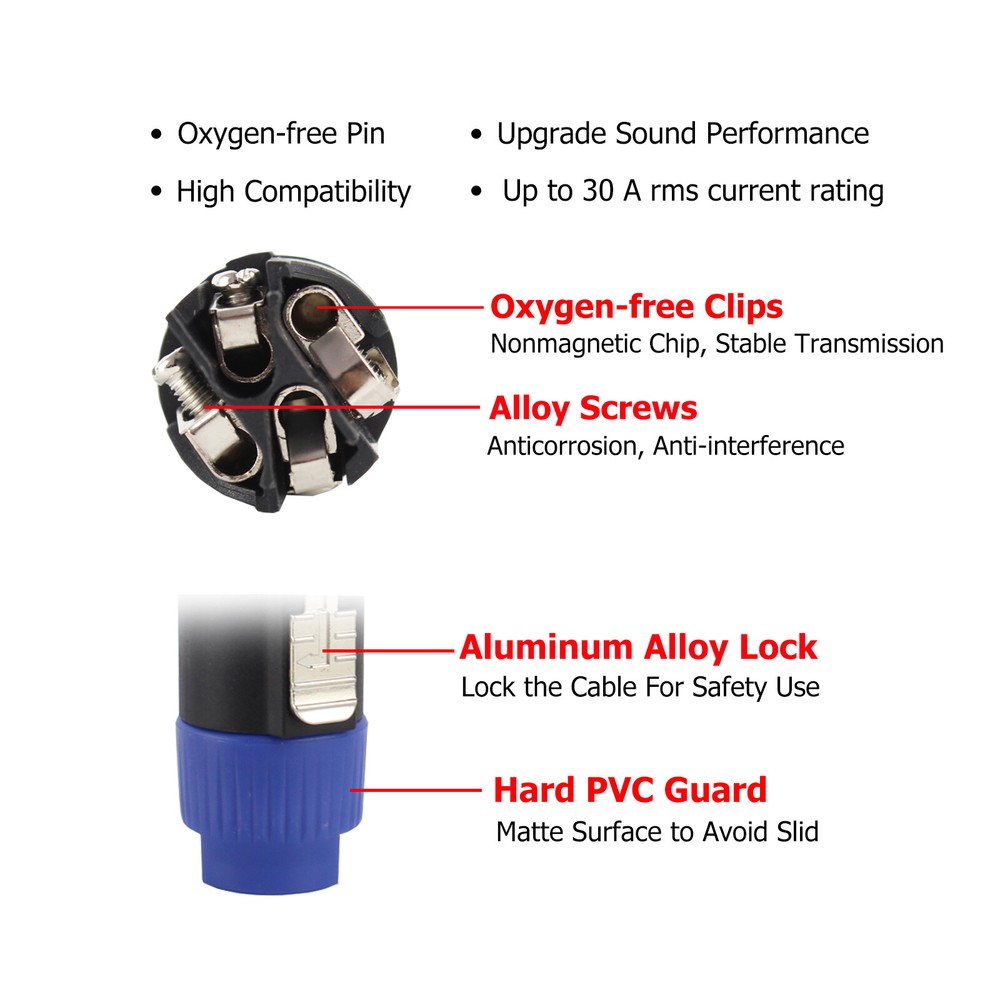 Pro Audio Speakon Connector 4 Pole Orange Blue Speaker Cable Plug & Lock Sockets