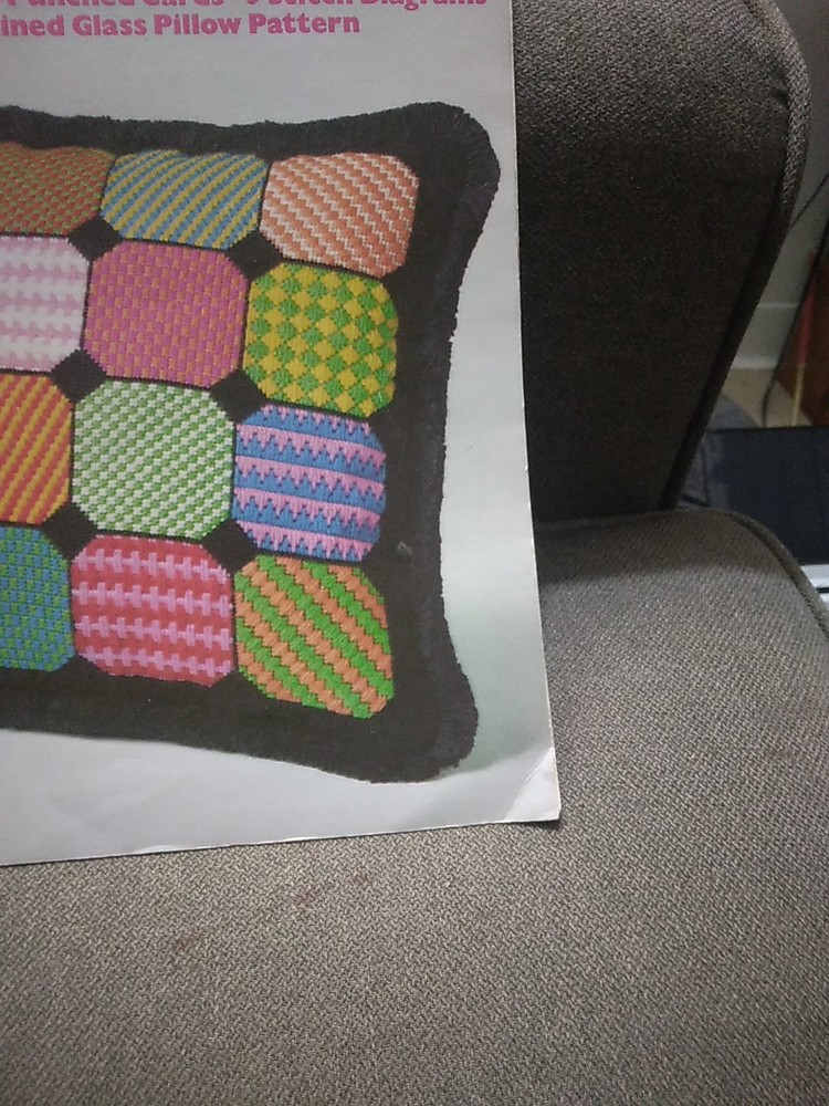 Vintage NEEDLEPOINT BASICS Pattern Booklet Stained Glass Pillow Pattern 1973