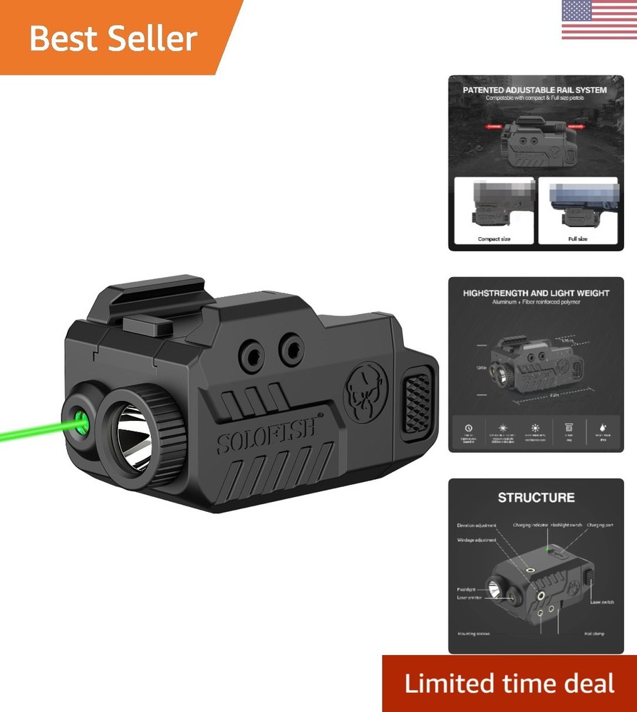 Shockproof Handgun Flashlight with Adjustable Green Laser - Perfect for Hunting