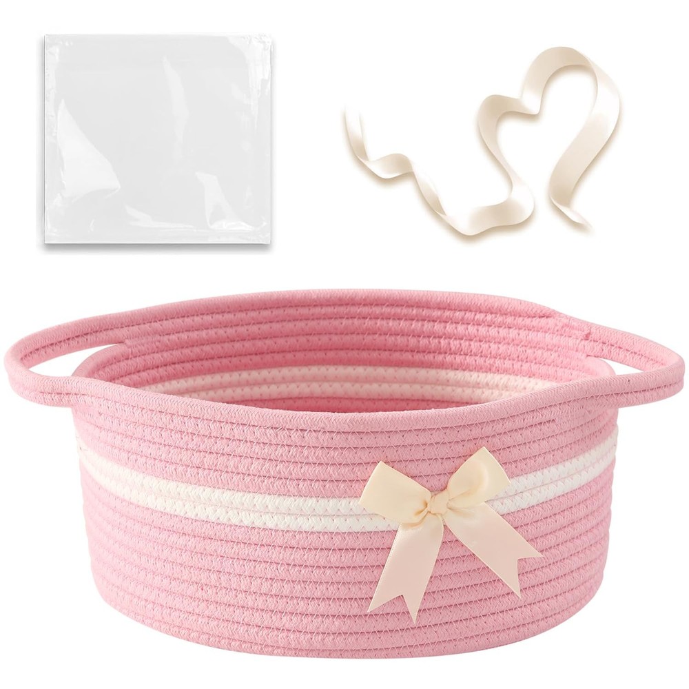 HomeyPine Gift Baskets Empty, Small Woven Rope Storage Basket with Bow and Ri...