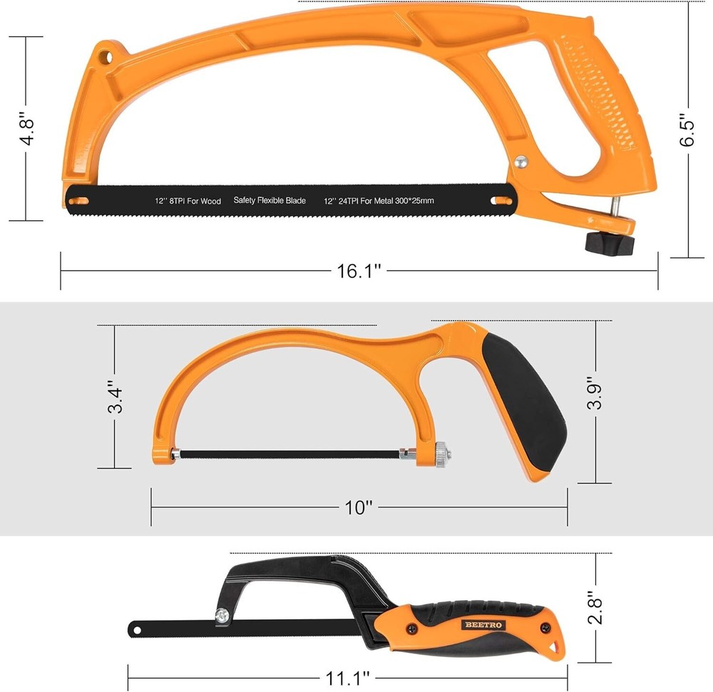 Hacksaw Frame Set, 12’’ Hacksaw Frame, 6’’ Hacksaw Frame and 10'' Mini Hacksa...