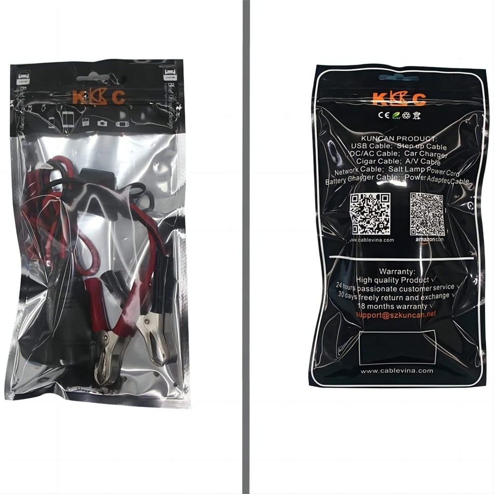 KUNCAN Cigarette Lighter Adapter - Female Socket to 12v Battery 1 PACK, Black