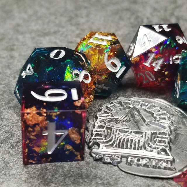 Sage's Enchanted Rainbow Crystals - Sharp Edge Resin Polyhedral Dice Set
