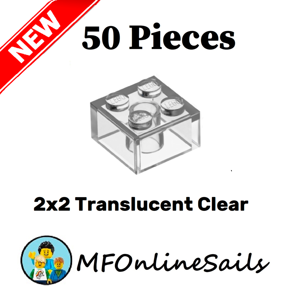 **NEW** 50 Translucent Clear - 2x2 LEGO Bricks - Bulk Lot piece # 3003 Trans