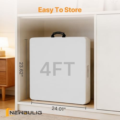 Folding Table Plastic Portable Fold-in-Half Table Heavy Duty for Camping 4 FT