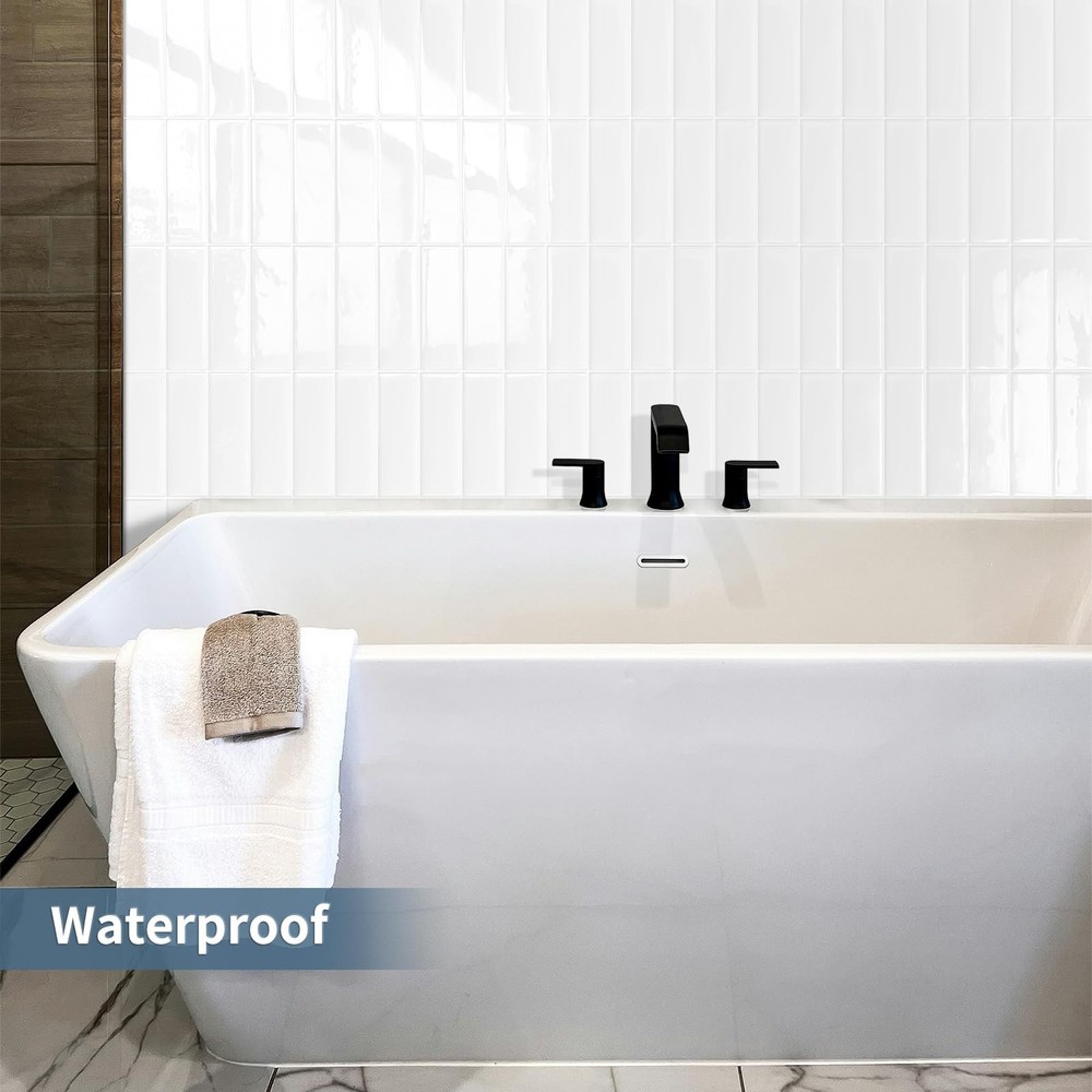 Plain White Peel and Stick Backsplash Tile Rectangle Subway Self Adhesive Wal...