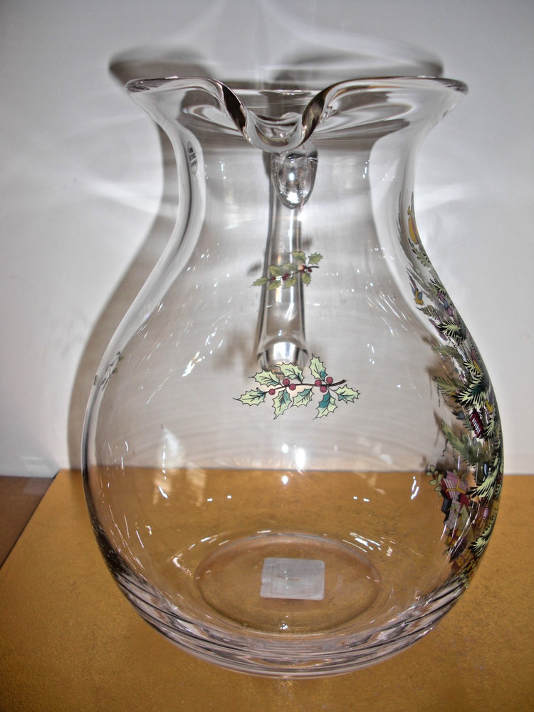SPODE Glass Hand Blown Christmas Tree Pitcher 96oz - MINT