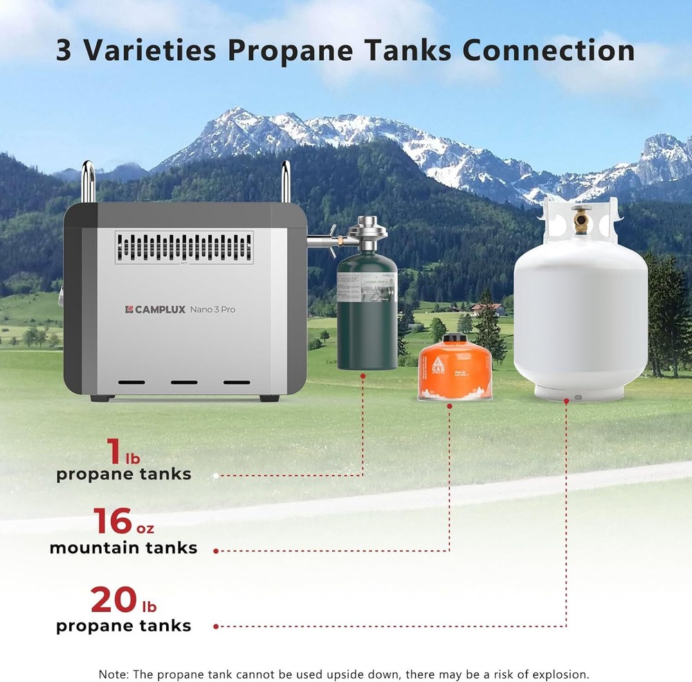 Camplux 1lb Propane Tankless Water Heater On Ground Portable Shower for Outdoor