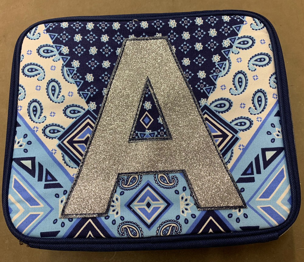 JUSTICE LUNCHBOX INITIAL “A” BLUE BANDANAS SHIMMERING CUTE!!