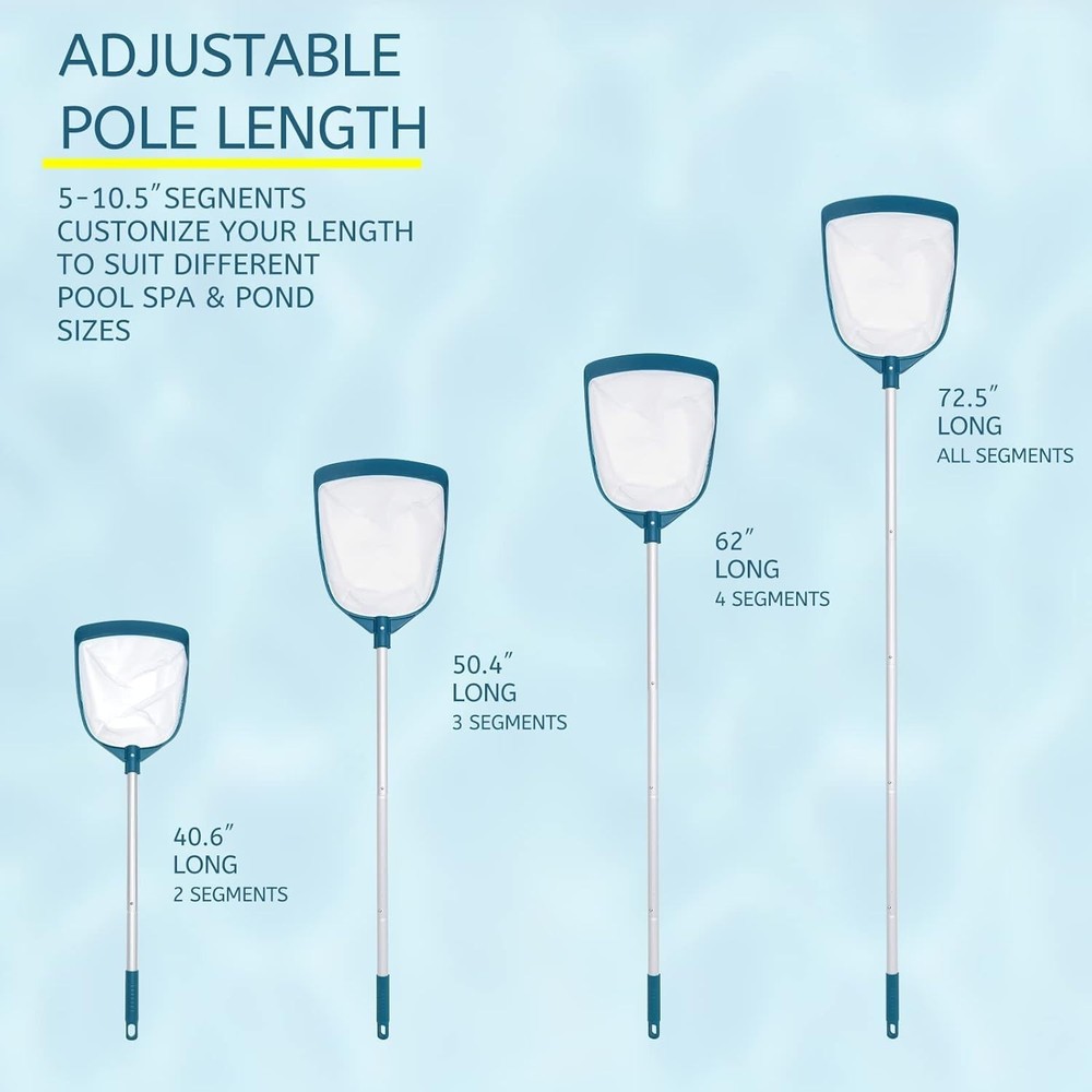 Multipurpose Pool Leaf Skimmer with Adjustable Length - Compact & Efficient