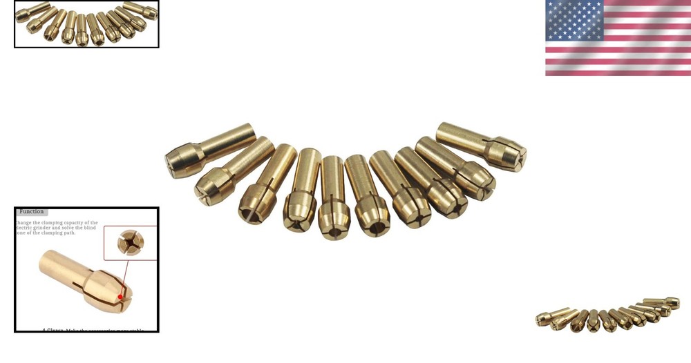 Assorted Sizes Brass Collets - 10-Piece Set for Precision Rotary Tool Use
