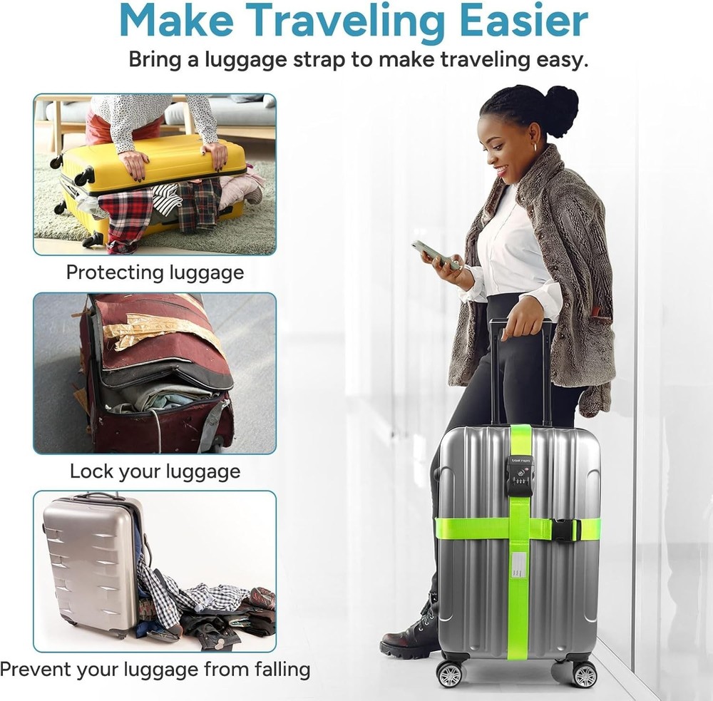 Adjustable Suitcase Belt with Combination Locks, 2 Pack