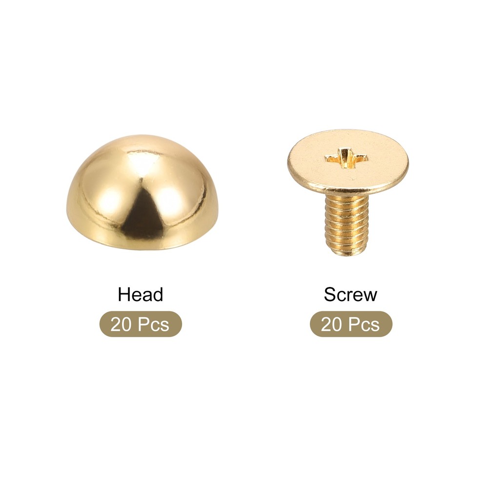 20pack 10x6mm Screw Back Rivets Solid Round Head Leather Studs Spike Gold