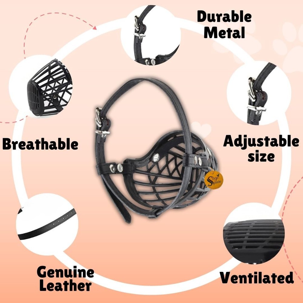 Sage Square Adjustable Strap Muzzle Black Extra Small Medium Dogs Training Walks