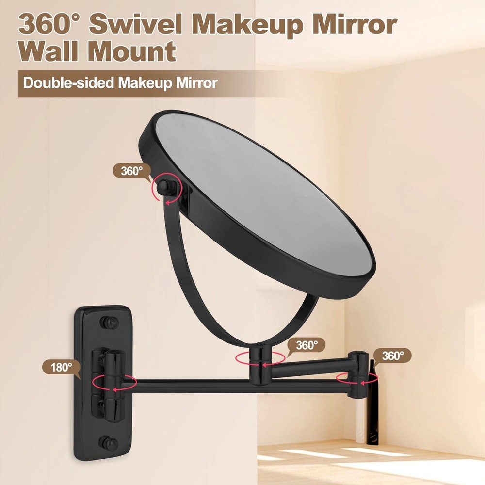8” Wall Mounted Makeup Mirror with10X Magnification, Double Sided Shaving Mir...