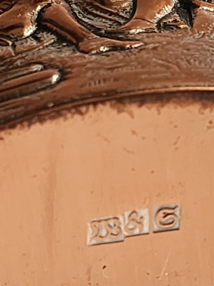 Antique Bright COPPER Tea Caddy Repousse People In Streets Hallmarks On Bottom