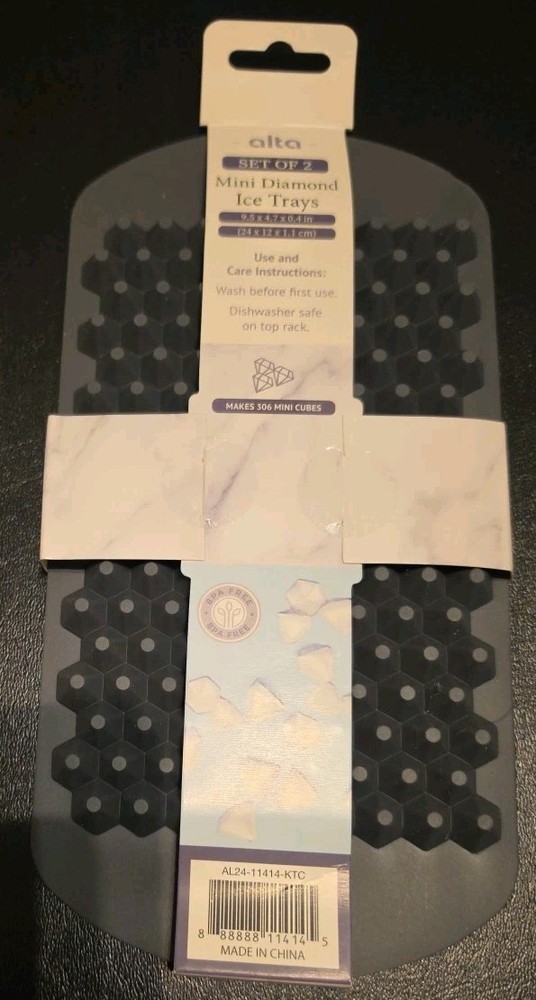 Alta Mini Diamond Ice Cube Trays Set/2 Makes 306 Mini Cubes Gray - NEW!