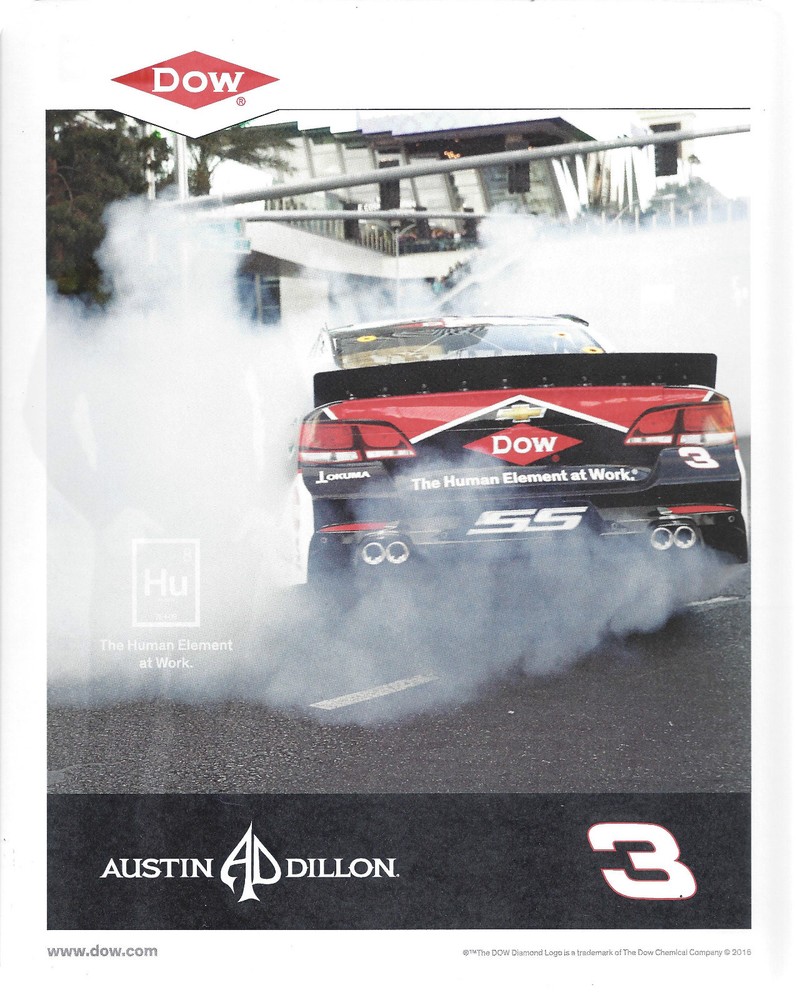 2017 AUSTIN DILLON "DOW HUMAN ELEMENT AT WORK" #3 MONSTER ENERGY NASCAR POSTCARD