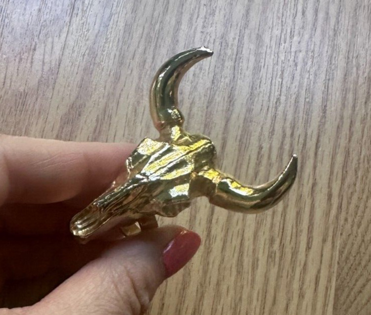 Gold Artisan Texas Skull Ring_Hammered Brass Big Statement Ring