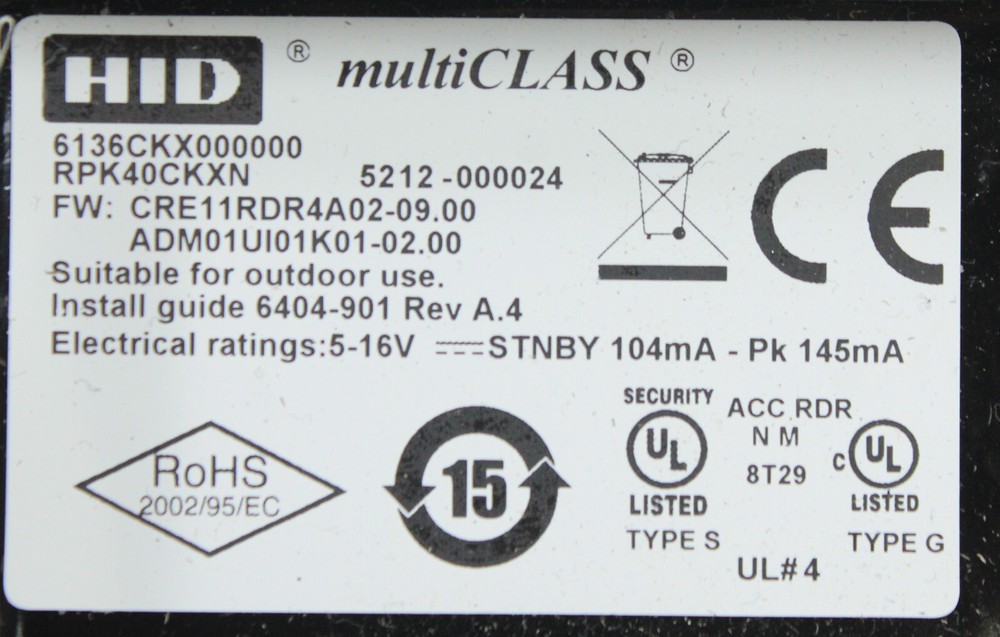 HID multiCLASS Wall Switch Smart Card Reader 6136CKX000000 - No Mounting