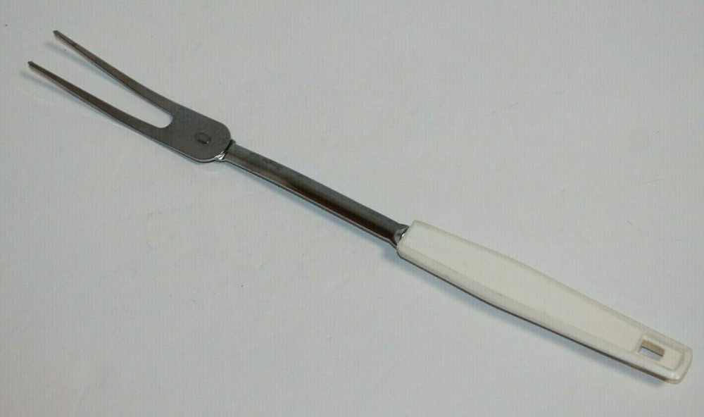 Vintage White Plastic Handle Meat Serving Fork Japan