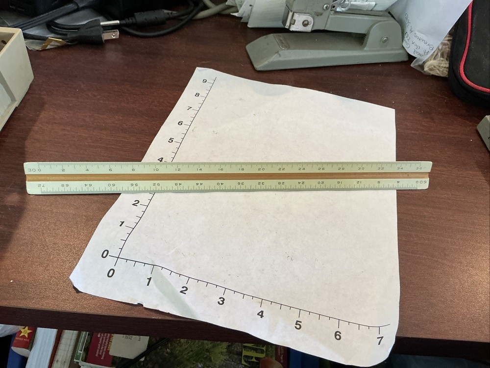 Triangular Drafting 12” Ruler Bruning 72-857 Architect Scale Wooden Vintage