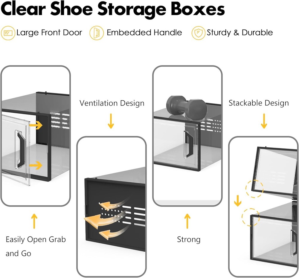 X-Large Shoe Storage Box Fit Size 11 Clear Plastic Stackable Shoe Organizer