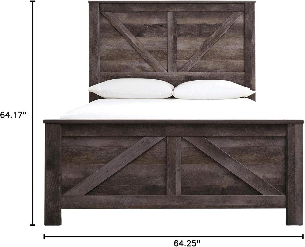 Wynnlow Rustic Queen Crossbuck Panel Headboard, Weathered Gray