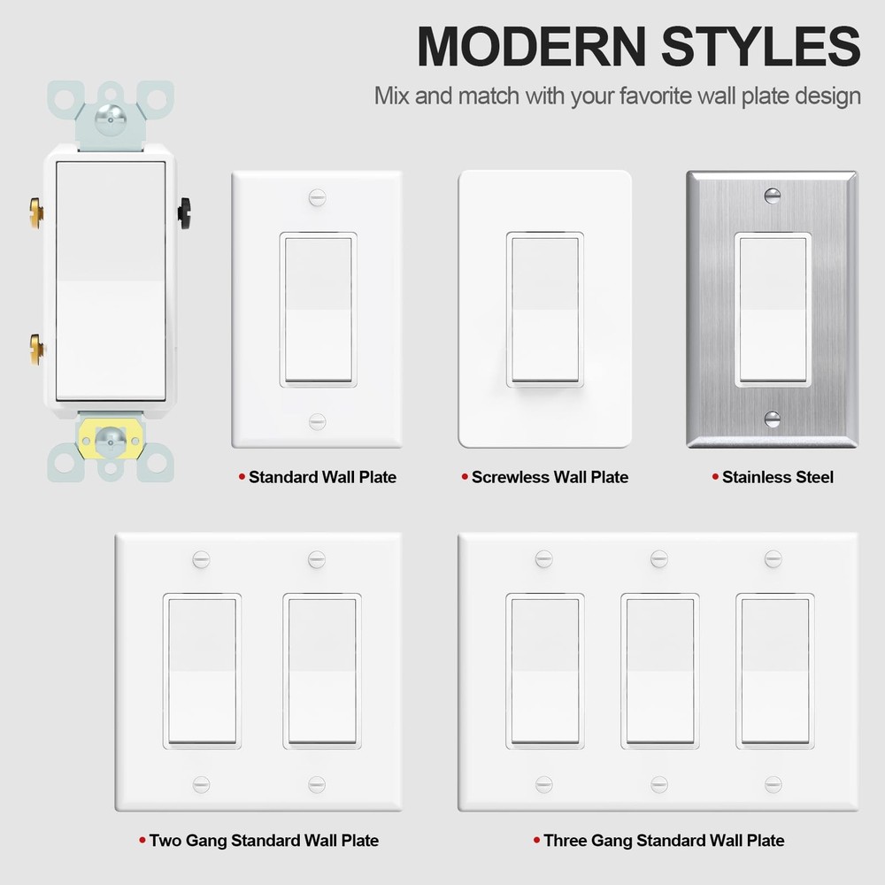 ThunderWay 3-Way Decorator Light Switch White, Single Pole or 3 Way, White