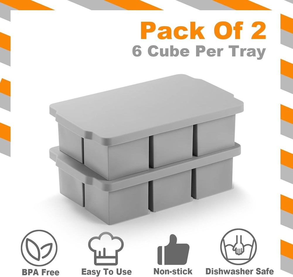 Stackable Ice Cube Trays with Lid - Perfect for Whiskey & Soup Prep - 2 Pack