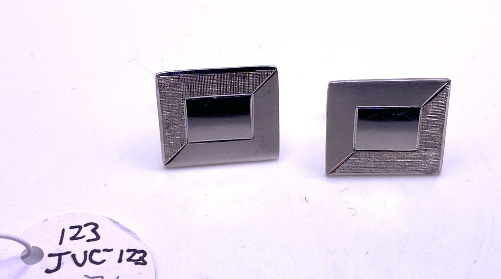 Sterling Silver Cufflinks Rectangular Brush Corner Bullet Back UnEngraved Marked