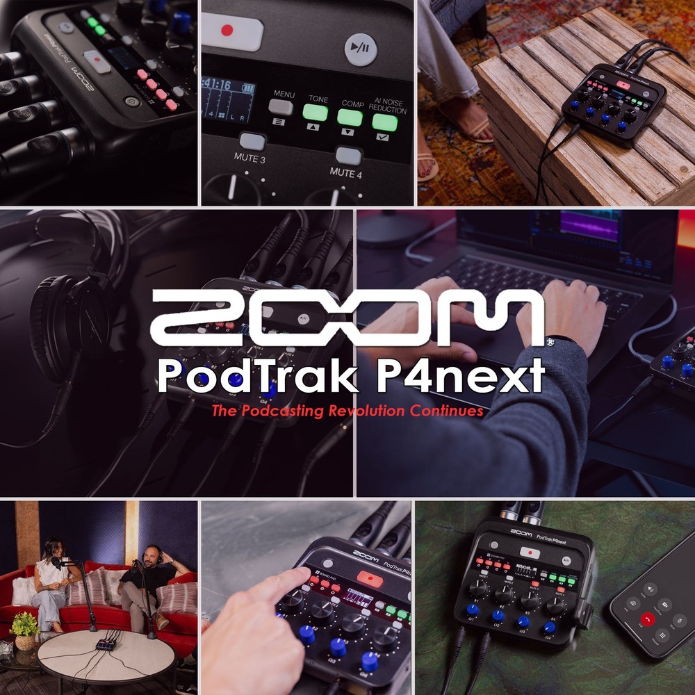 Zoom PodTrak P4next Multitrack Recorder + ZDM-1 Microphone and Headset Bundle