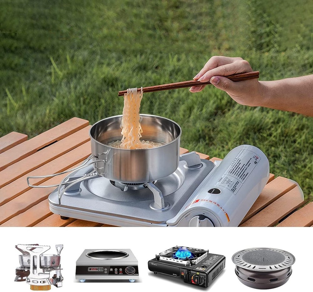 Camping Cookware Mess Kit, Backpacking Cooking Set Lightweight Stackable Pots...