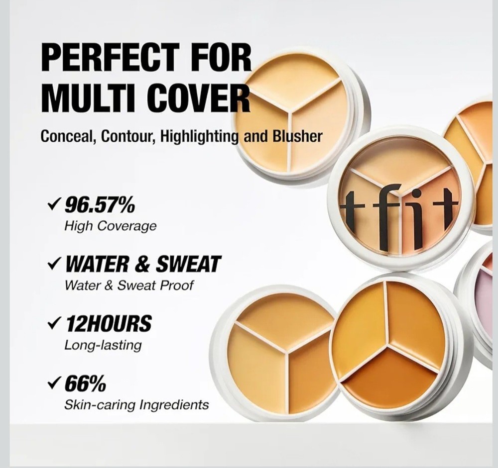 5 X TFIT Multi-Use Pot Concealer - Triple Palette High-Pigmented, Full - Warm