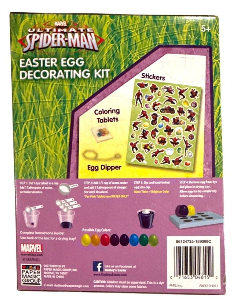 MARVEL Spider-Man Easter Egg Decorating Kit Stickers + Coloring Tablets+ Dipper+