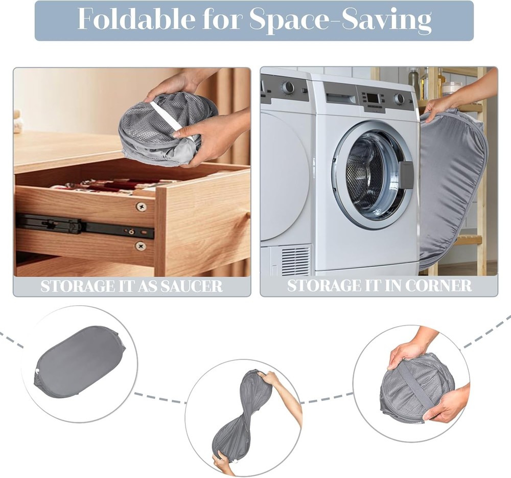Durable Collapsible Laundry Baskets, Mesh Pop Up Laundry Hamper with Side